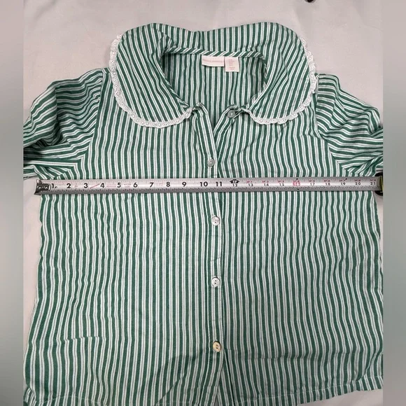 Rachel Ashwell Green Striped Cotton Pajama Set with Lace Trim -Women's Sleepwear - Picture 15 of 16